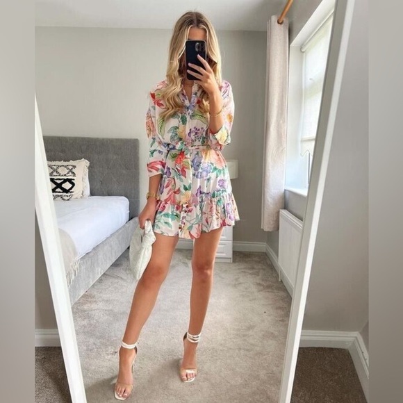 Zara Floral Ruffled Mini Shirt Dress Bloggers Fave - Picture 2 of 12